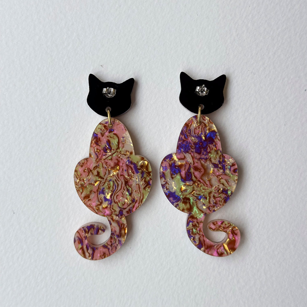 Abalone Cat Dangle Earrings