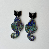 Abalone Cat Dangle Earrings