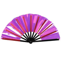 Iridescent Giant Hand Fan With Black Bamboo Handle