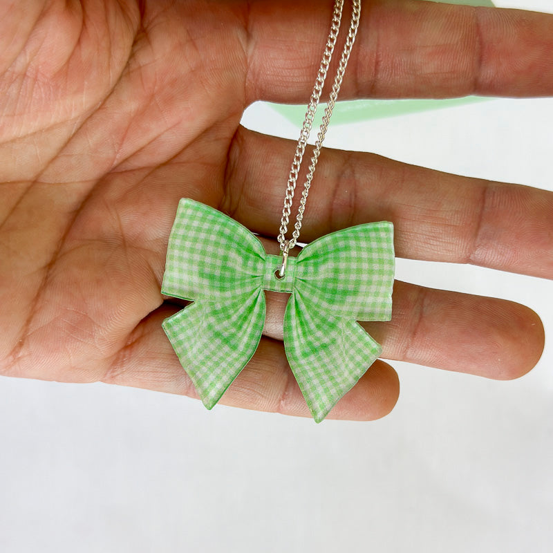 Gingham Bow Mini Necklace