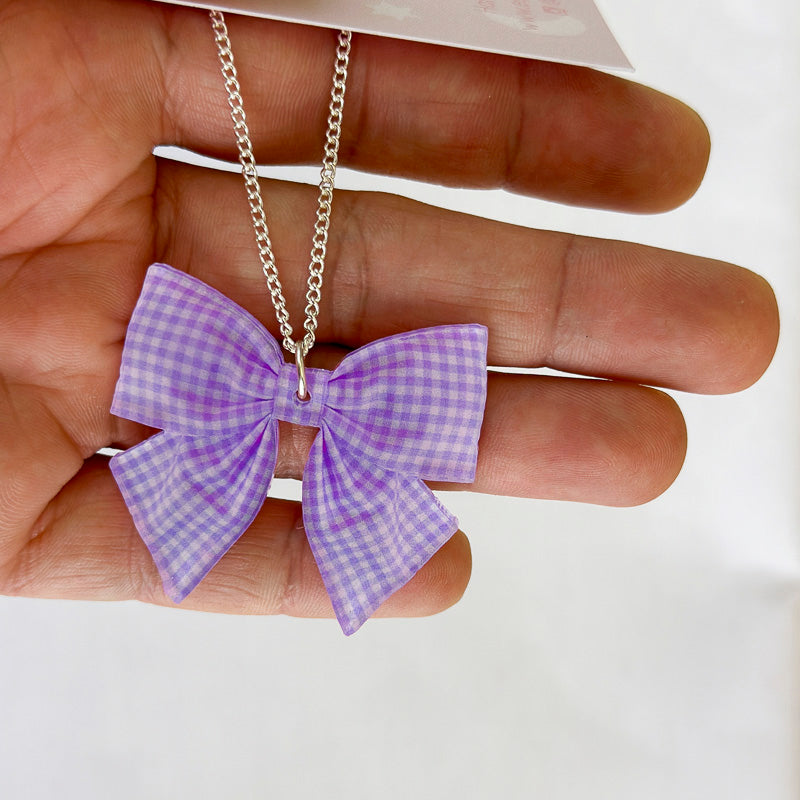 Gingham Bow Mini Necklace