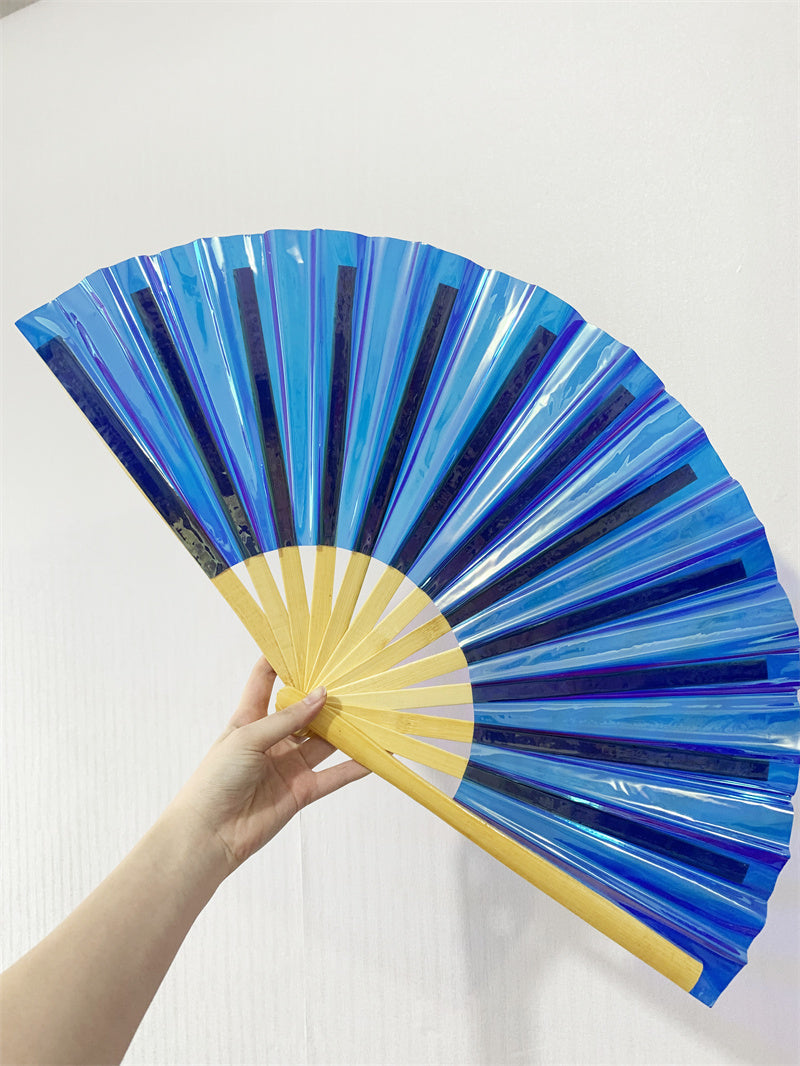 Iridescent Giant Hand Fan With Natural Bamboo Handle