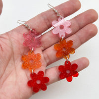 Glittery Flower Power Triple Dangle Earrings