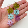 Glittery Flower Power Triple Dangle Earrings