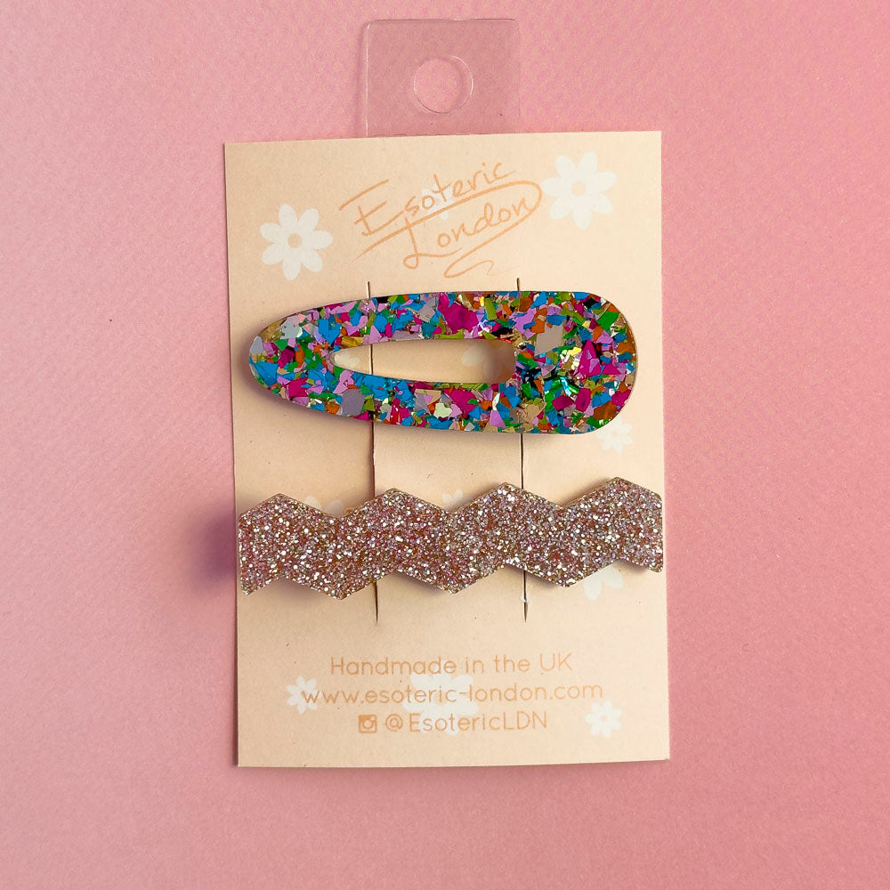 Confetti & Zig Zag Disco Hair Clips