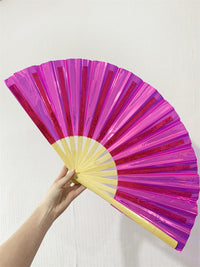 Iridescent Giant Hand Fan With Natural Bamboo Handle