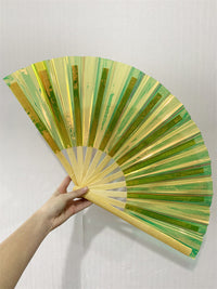 Iridescent Giant Hand Fan With Natural Bamboo Handle