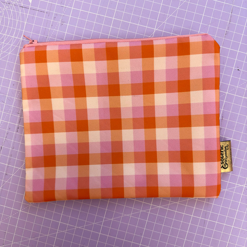 Zip Up Bag - Pink & Orange Gingham Print