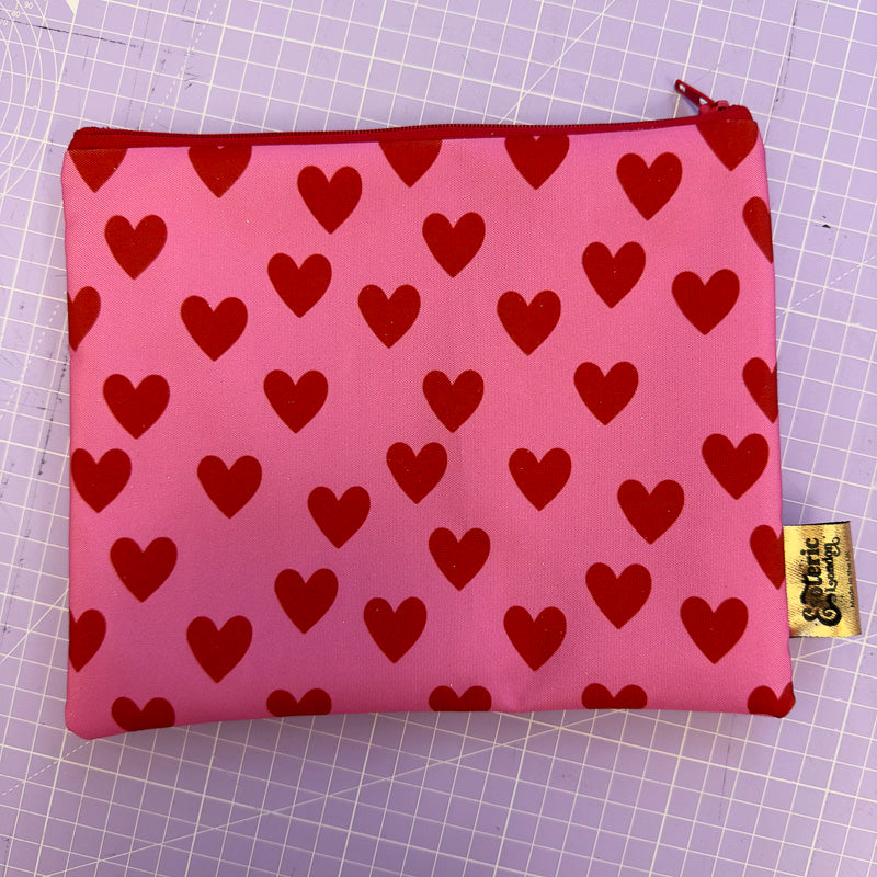 Zip Up Bag - Pink & Red Hearts Print