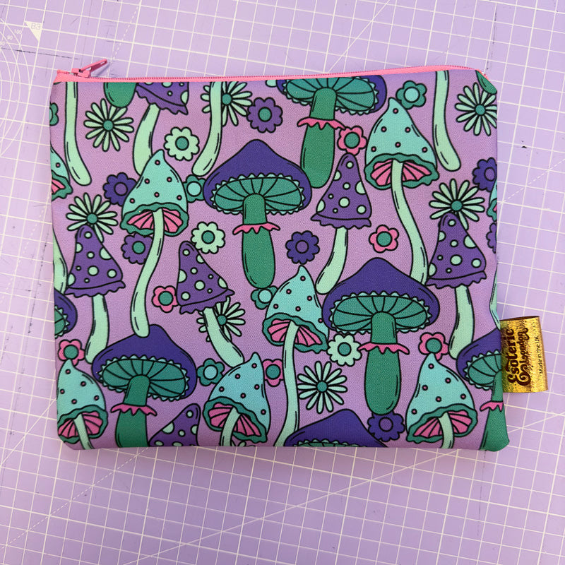 Zip Up Bag - Purple & Turquoise Toadstool Print