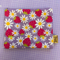 Zip Up Bag - Strawberries & Blossom Print