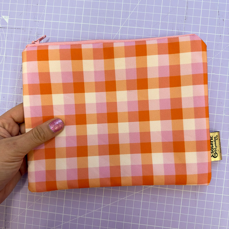 Zip Up Bag - Pink & Orange Gingham Print