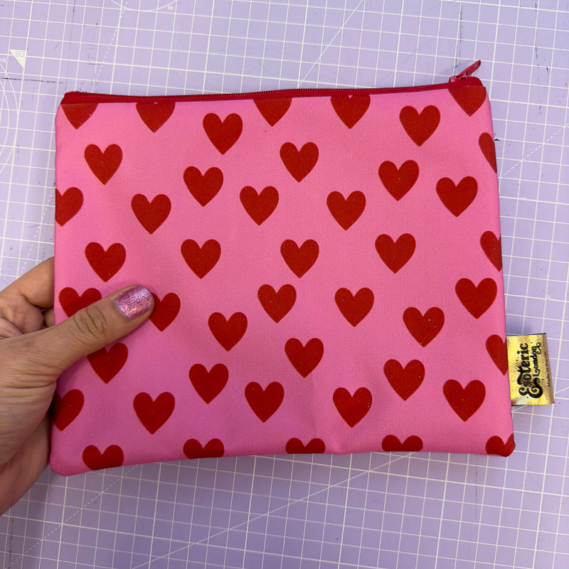 Zip Up Bag - Pink & Red Hearts Print