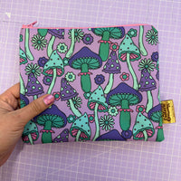 Zip Up Bag - Purple & Turquoise Toadstool Print