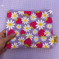 Zip Up Bag - Strawberries & Blossom Print