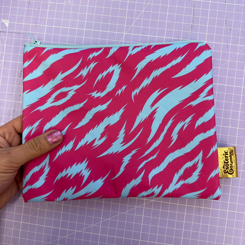 Zip Up Bag - Pink & Blue Tiger Print