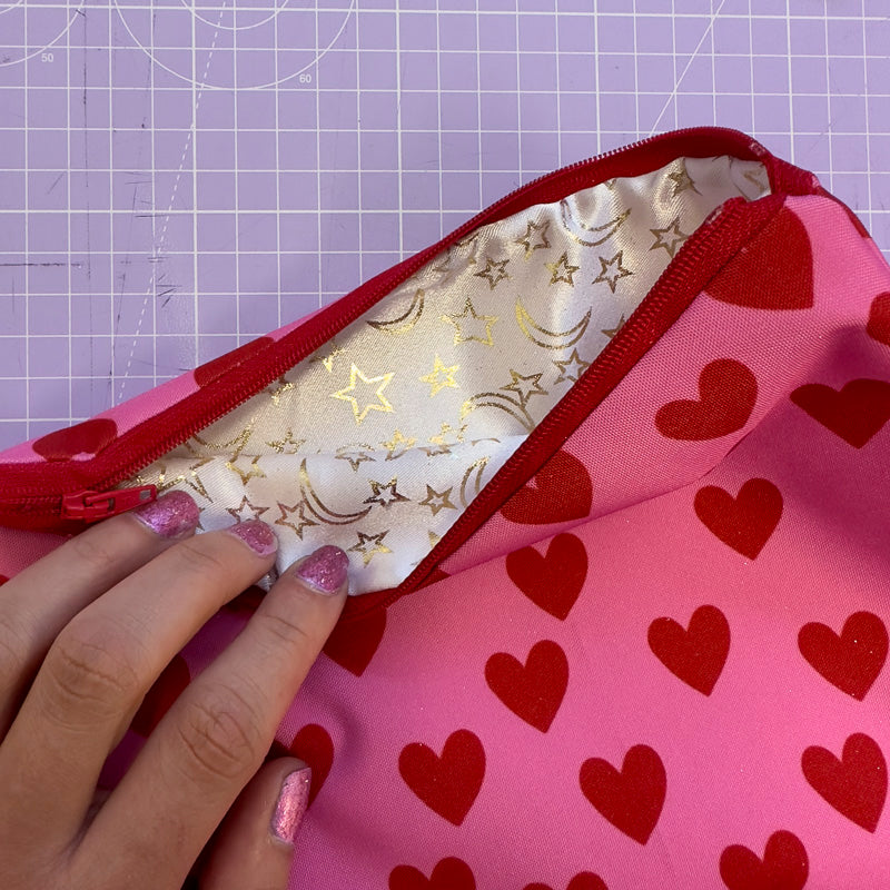 Zip Up Bag - Pink & Red Hearts Print