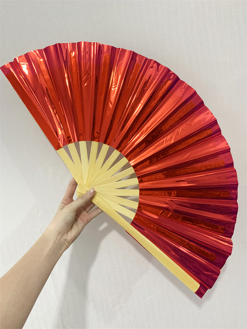 Iridescent Giant Hand Fan With Natural Bamboo Handle