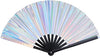 Giant Hand Fan With Black Bamboo Handle, Holographic Silver