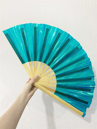 Iridescent Giant Hand Fan With Natural Bamboo Handle