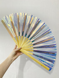 Iridescent Giant Hand Fan With Natural Bamboo Handle