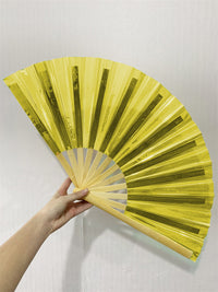 Iridescent Giant Hand Fan With Natural Bamboo Handle